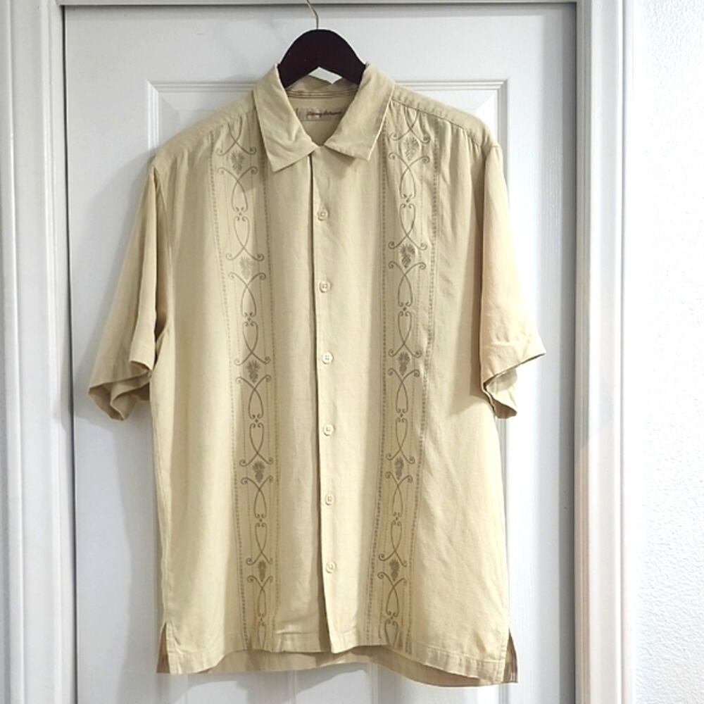 Tommy Bahama Tan Short Sleeve Shirt - 100% Silk
